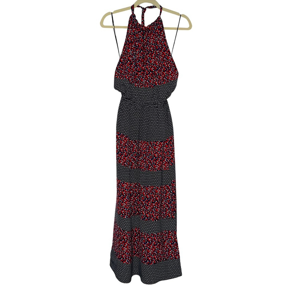 ROBERT RODRIGUEZ $395 Sz 8 Red Navy HALTER MIDI DRESS Floral High End WOMENS 8 - Picture 3 of 13